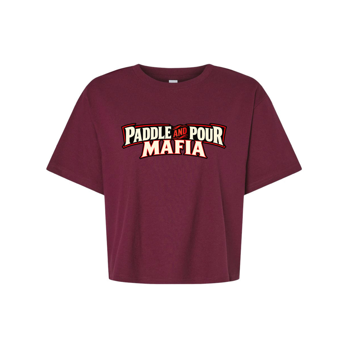 Paddle & Pour Ladies Mid Length Boxy Tee (Burgundy)