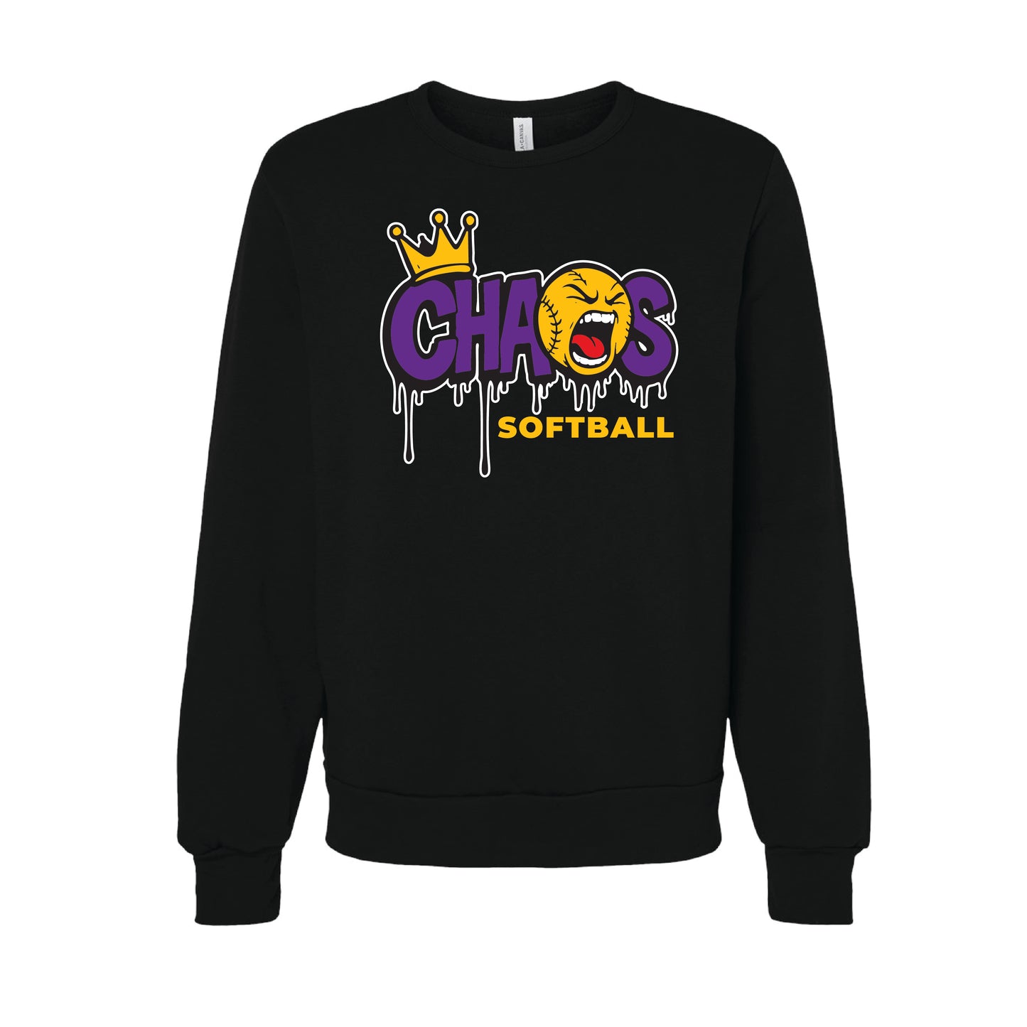 Chaos Softball Unisex Fleece Crewneck Sweatshirt- Black