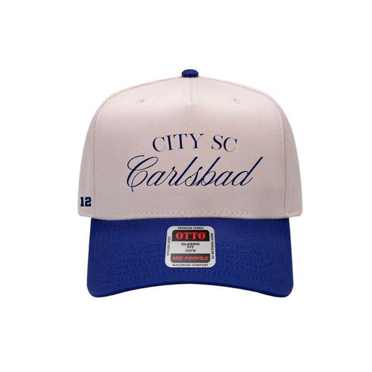 CSC26- Canvas Split Bill Embroidered  Trucker (Cream/Royal)