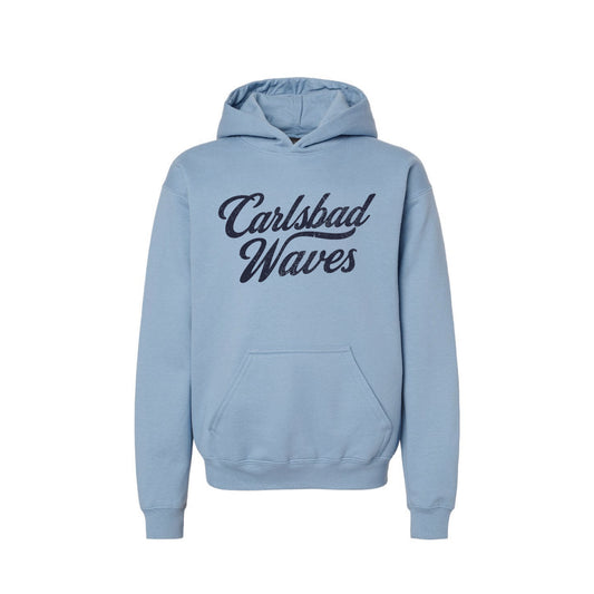 Carlsbad Waves Script Heavy Blend Hooded Sweatshirt  (Stone Blue)
