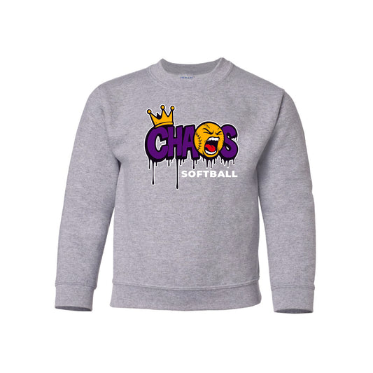 Chaos Softball Youth Crewneck Pullover- Sport Grey