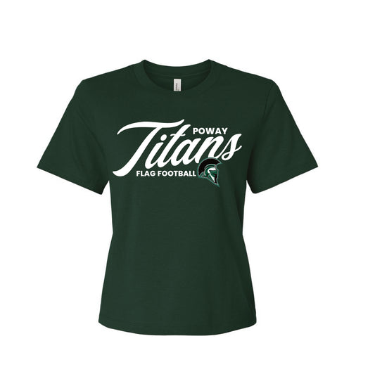 PHS Flag Football - Script Ladies Boxy Tee  (Forest)