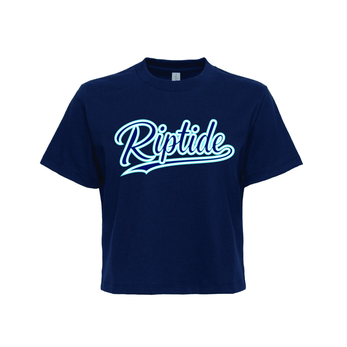Riptide Lewis navy cropped outlined script tee