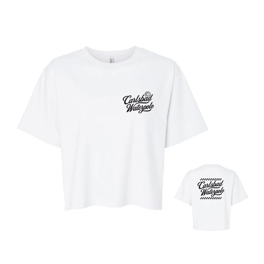 Carlsbad Water Polo Womens Script Boxy Tee (White)