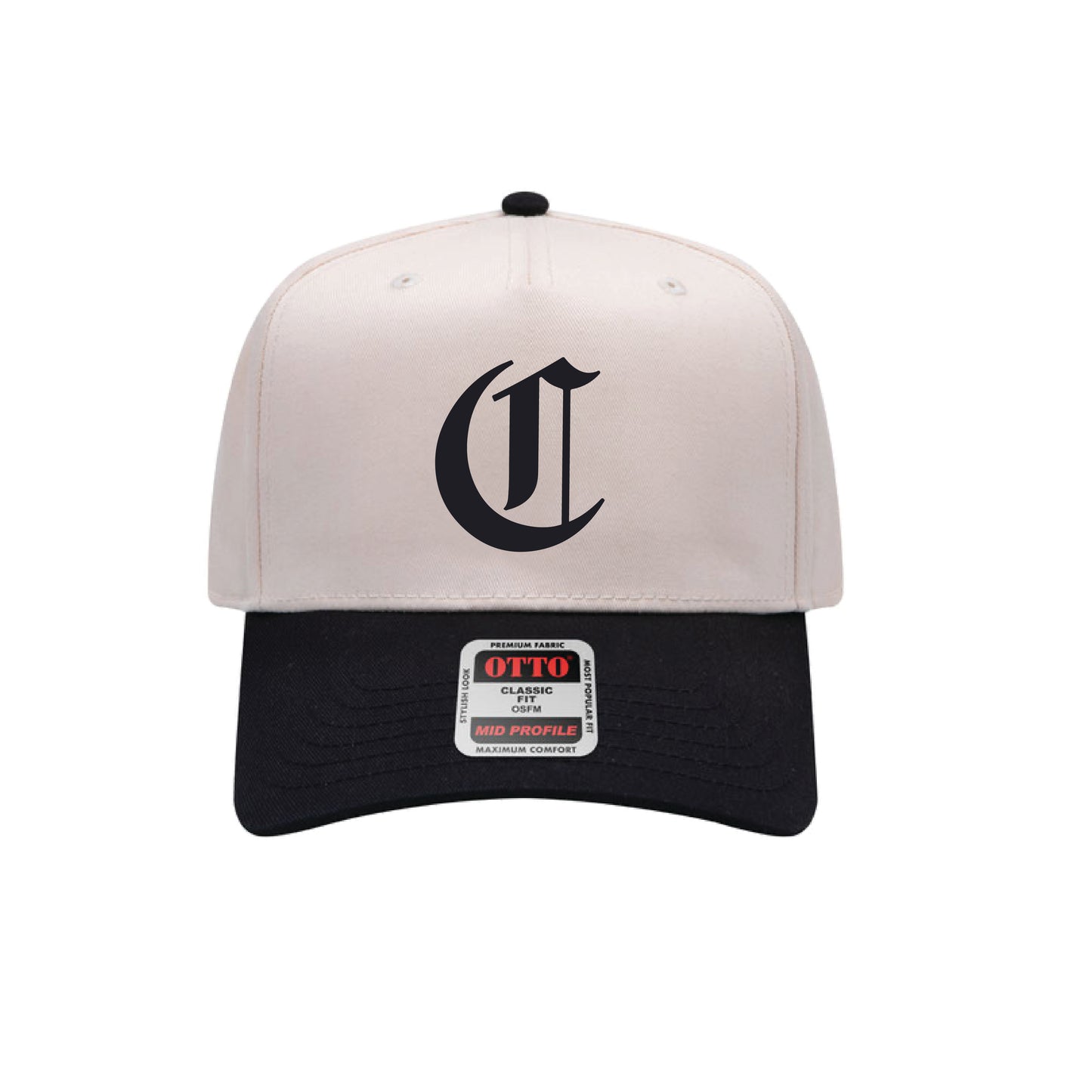 Carlsbad Waterpolo Old English "C"  Mid Profile Baseball Cap (Split Black/Cream)
