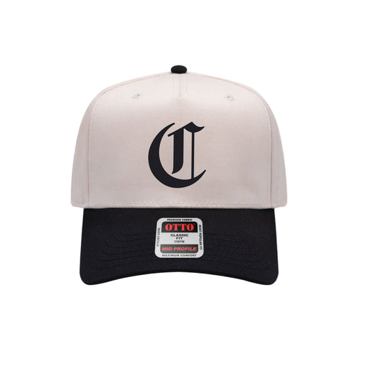 Carlsbad Waterpolo Old English "C"  Mid Profile Baseball Cap (Split Black/Cream)